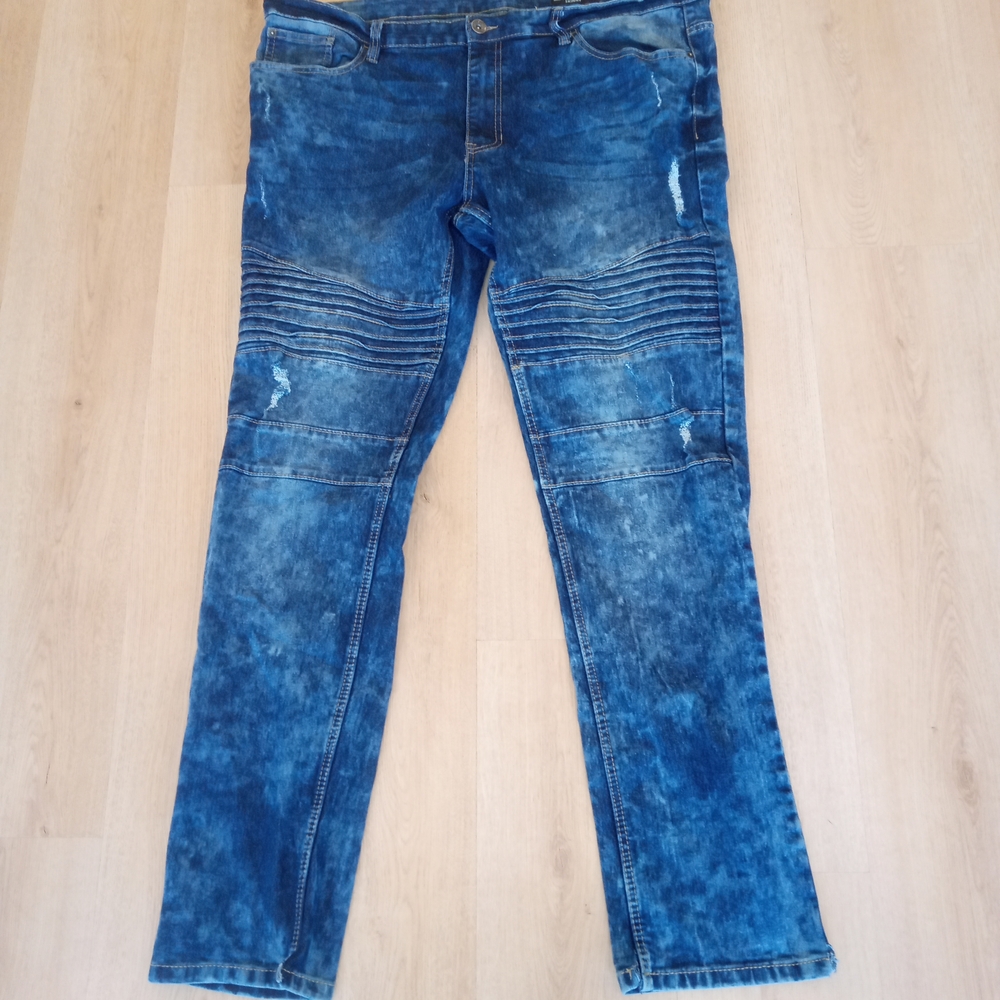 Southpole Men's Distressed Acid-washed Skinny Blue Jeans W: 42 L: 34